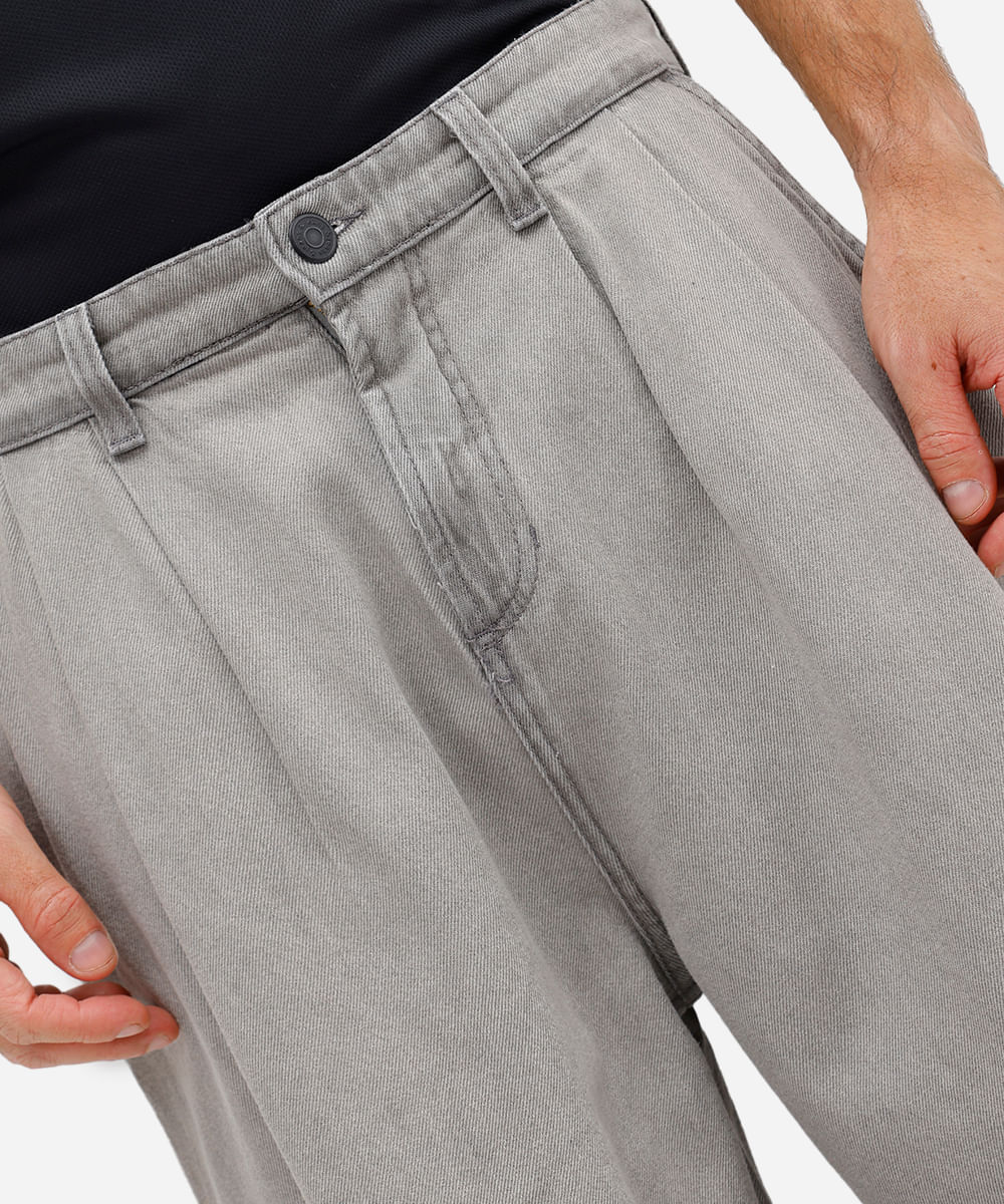 bermuda baggy masculina jeans com pregas cinza