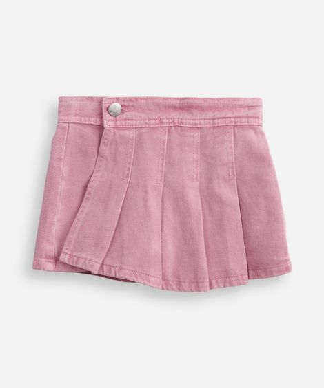 short saia plissada infantil de sarja rosa