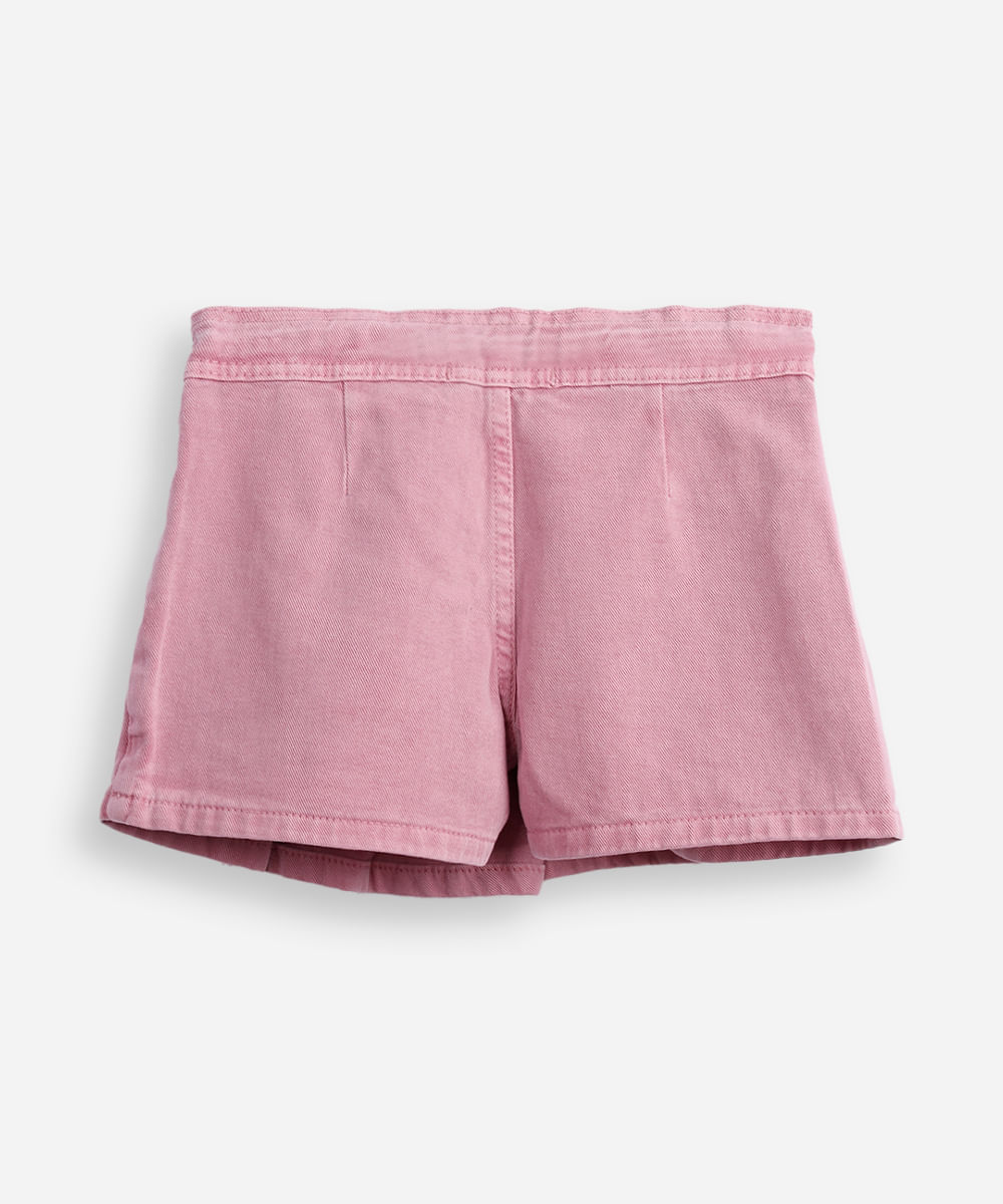 short saia plissada infantil de sarja rosa