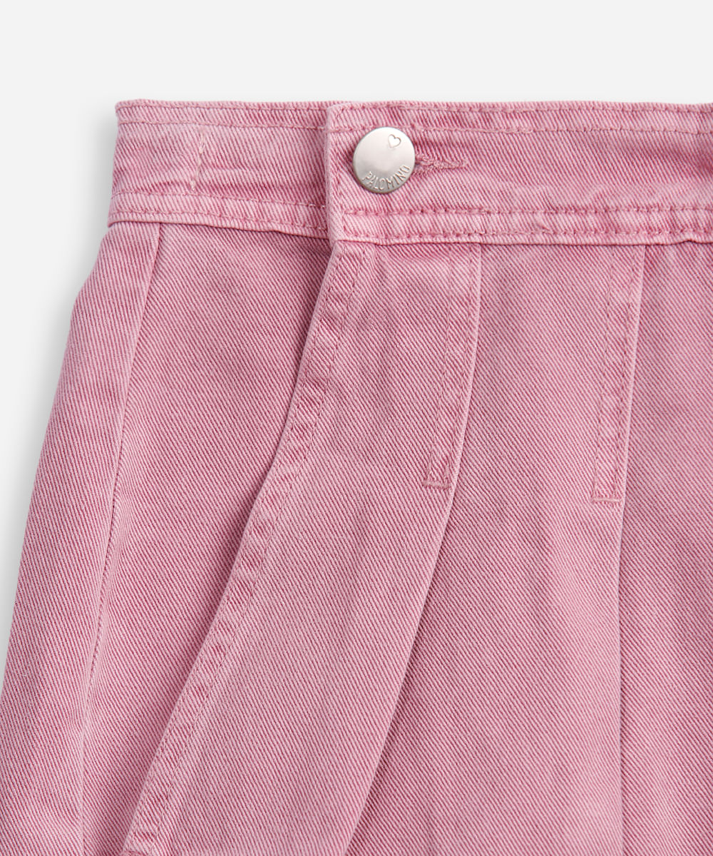 short saia plissada infantil de sarja rosa
