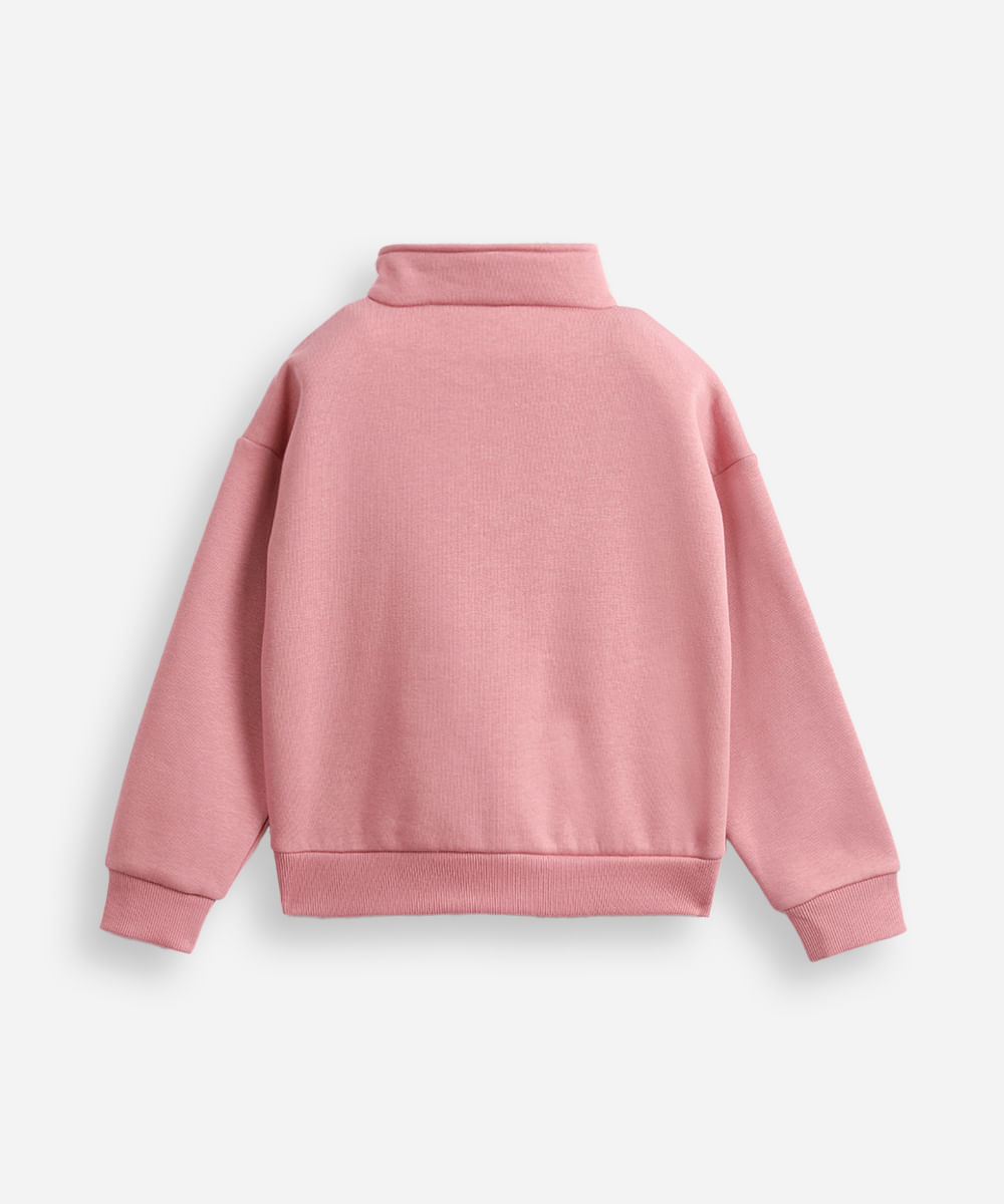 blusão de moletom infantil gola alta com zíper rosa
