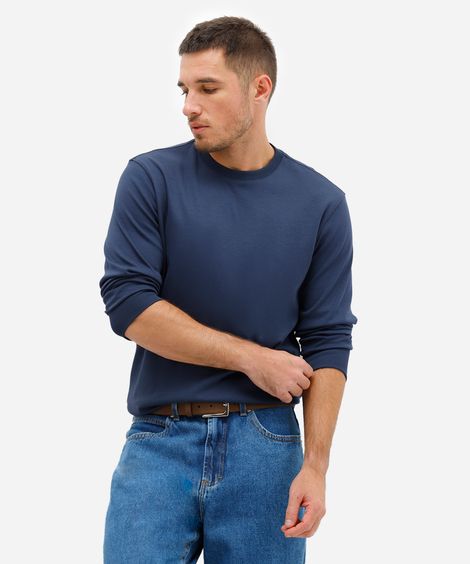 camiseta de algodão peruano bold manga longa azul