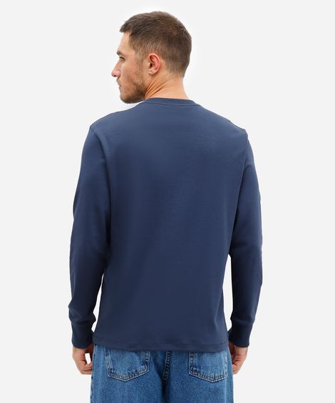 camiseta de algodão peruano bold manga longa azul