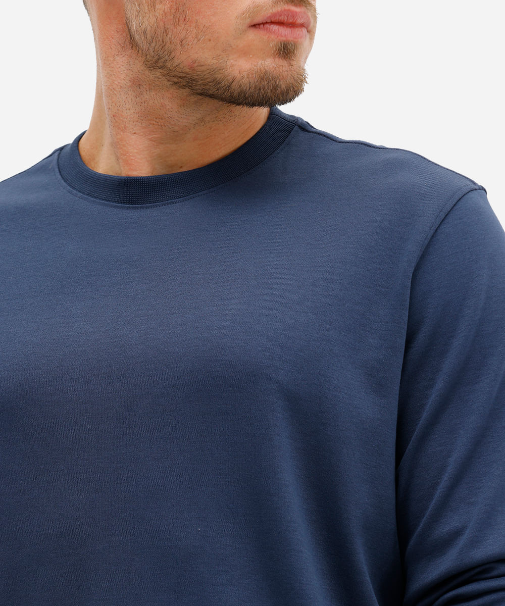 camiseta de algodão peruano bold manga longa azul