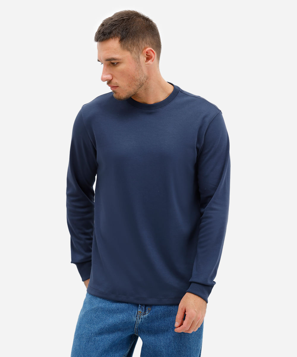 camiseta de algodão peruano bold manga longa azul
