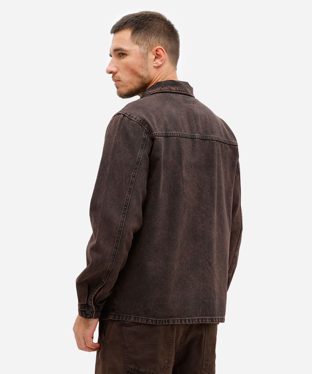 camisa overshirt masculina jeans marrom