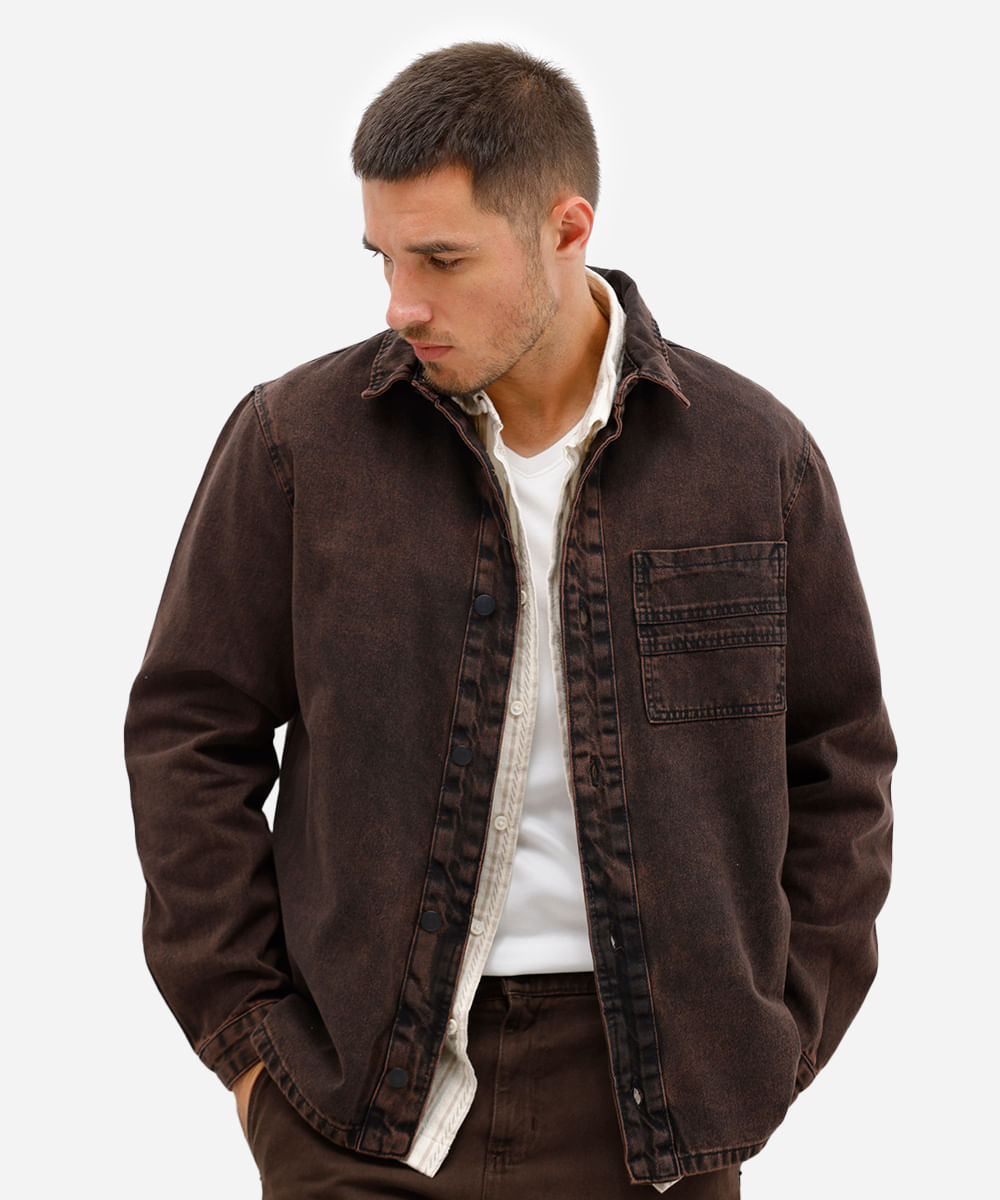 camisa overshirt masculina jeans marrom