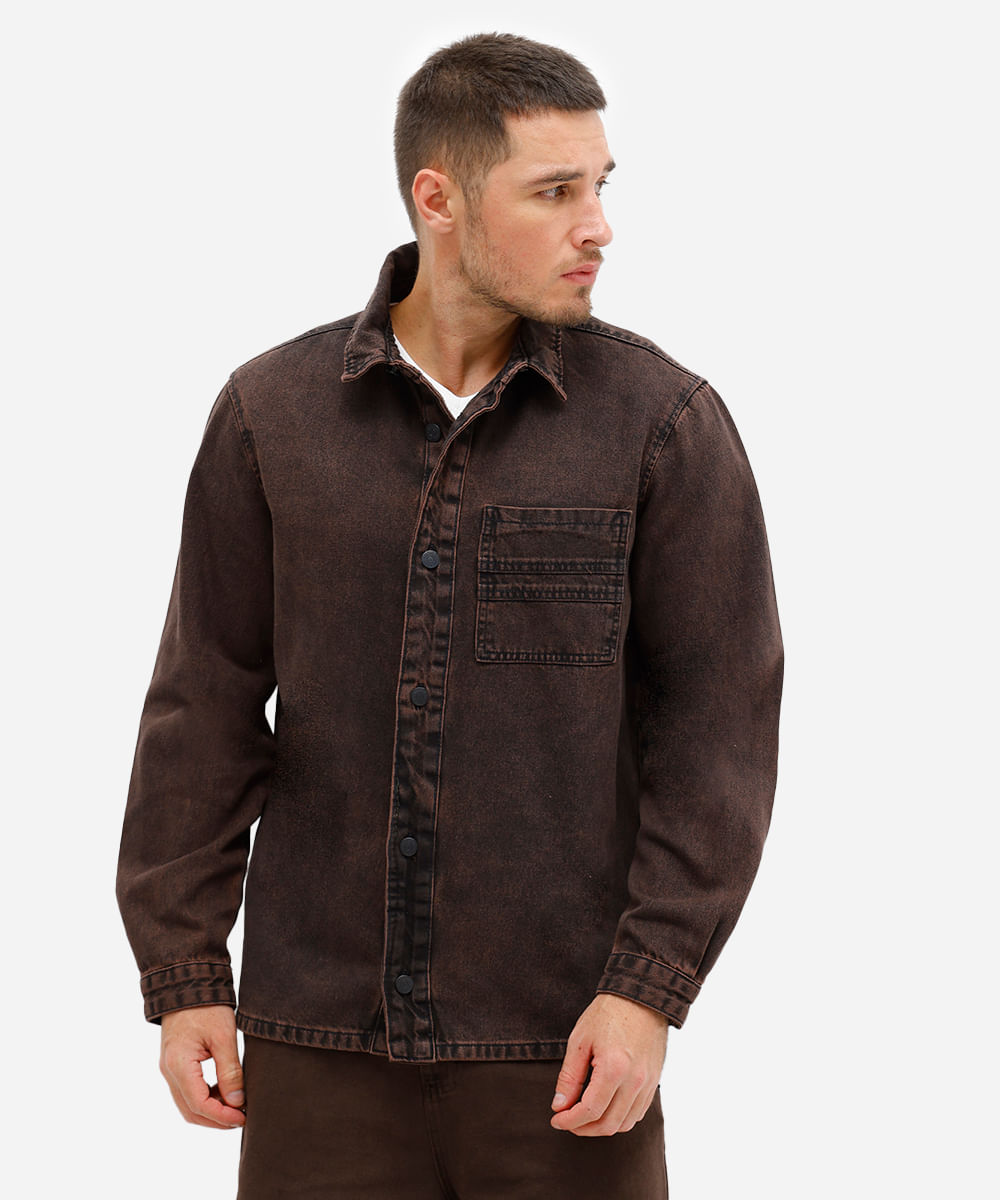 camisa overshirt masculina jeans marrom