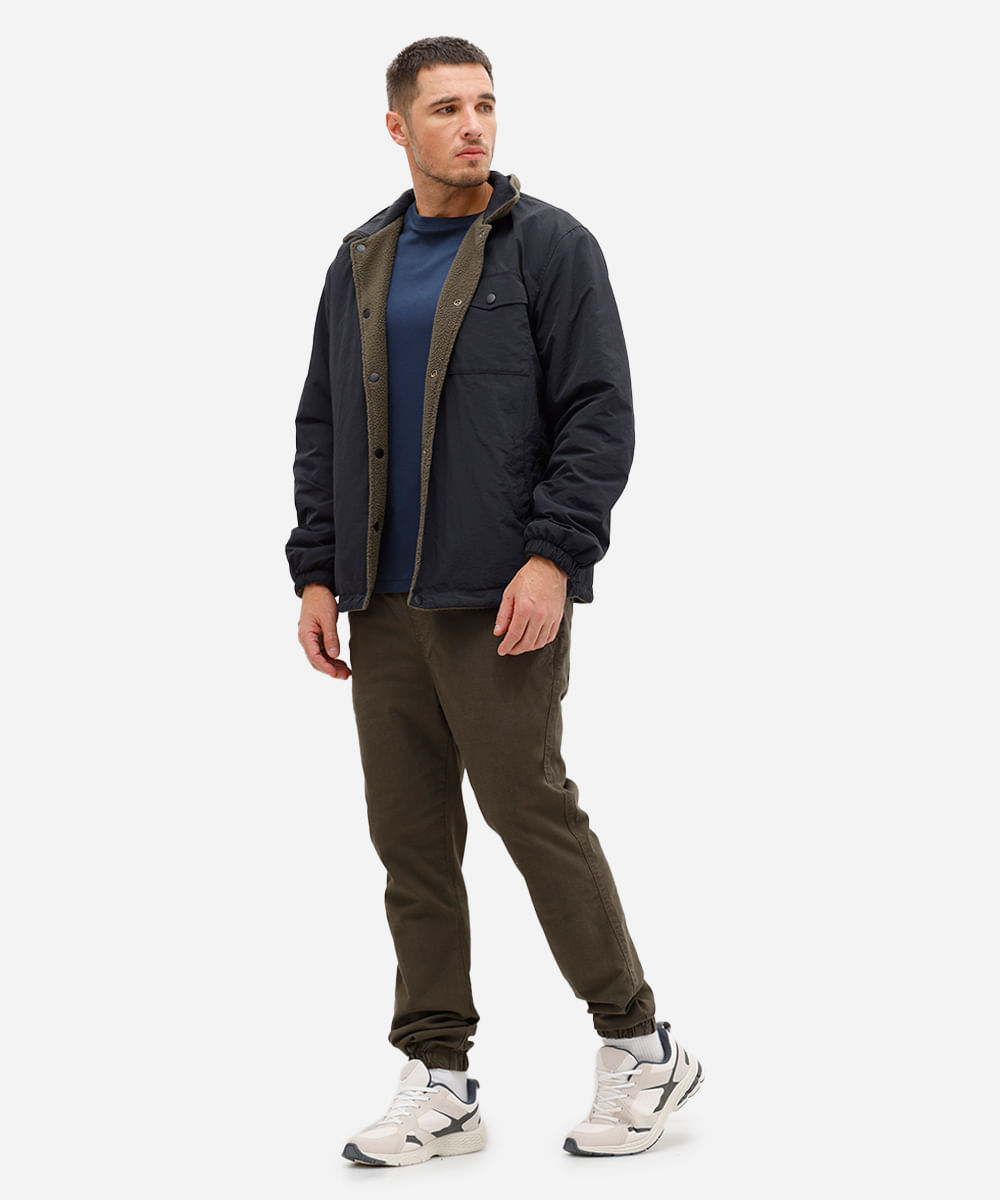 jaqueta masculina dupla face com sherpa preta