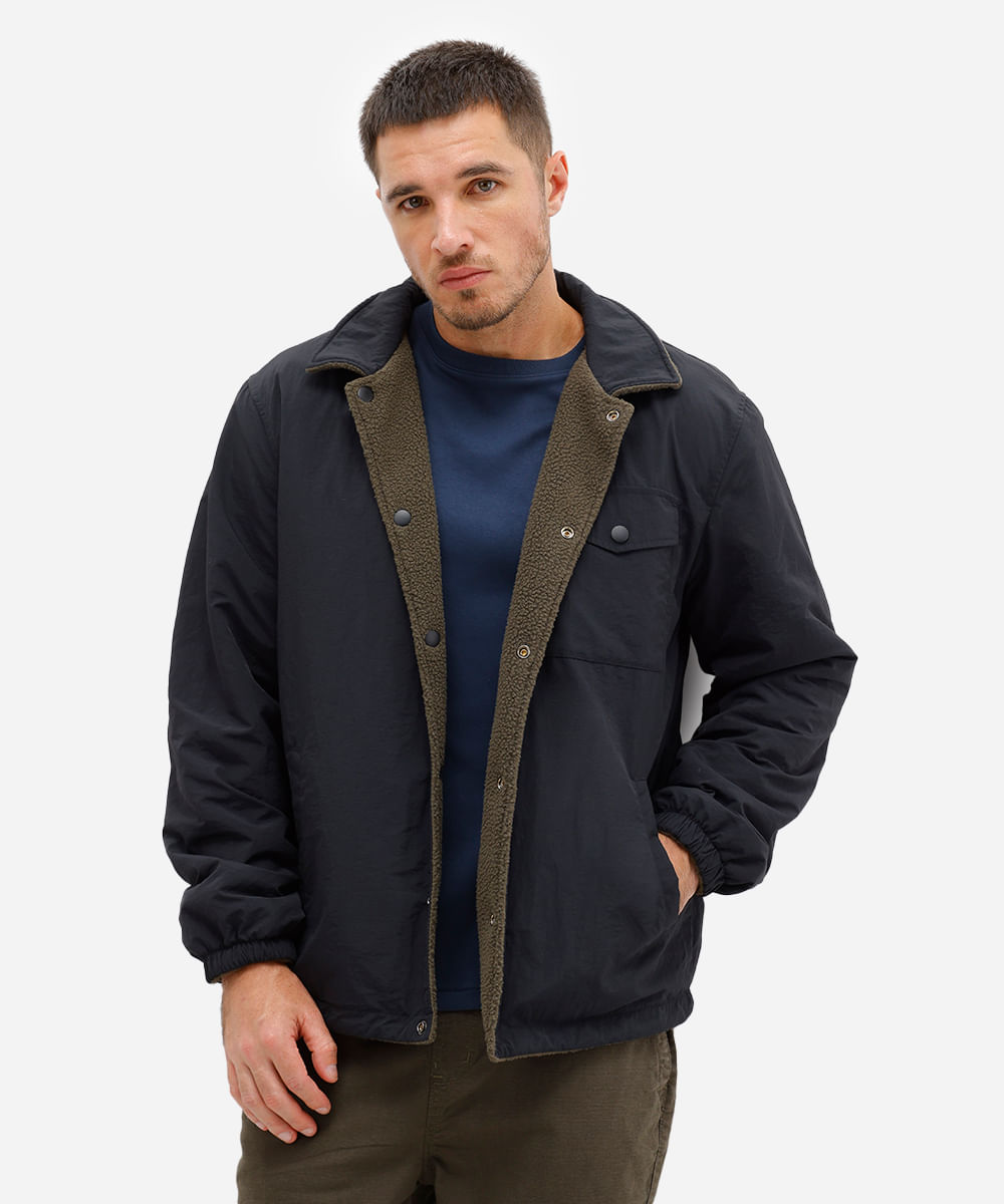 jaqueta masculina dupla face com sherpa preta
