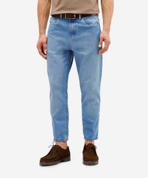 calça reta masculina jeans cropped azul