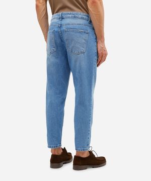 calça reta masculina jeans cropped azul