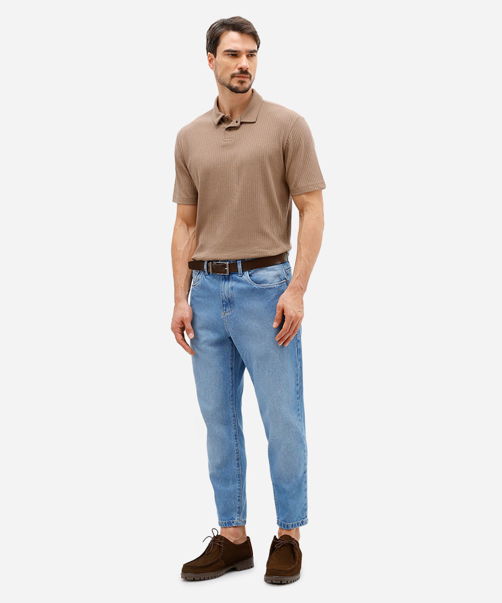 calça reta masculina jeans cropped azul