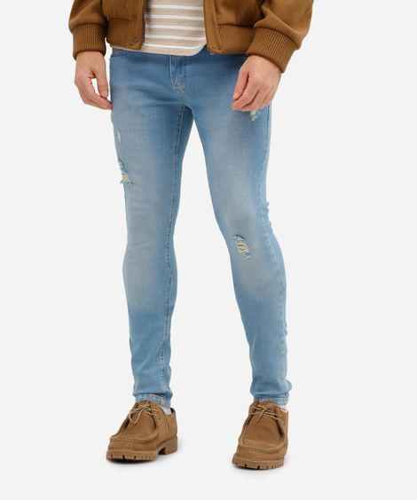 calça skinny masculina jeans destroyed azul