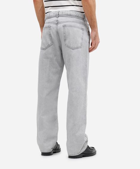 calça baggy masculina jeans com cinto cinza