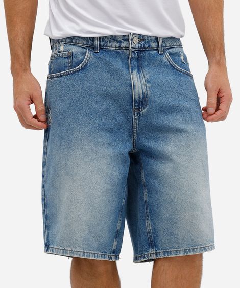 bermuda baggy masculina jeans destroyed azul