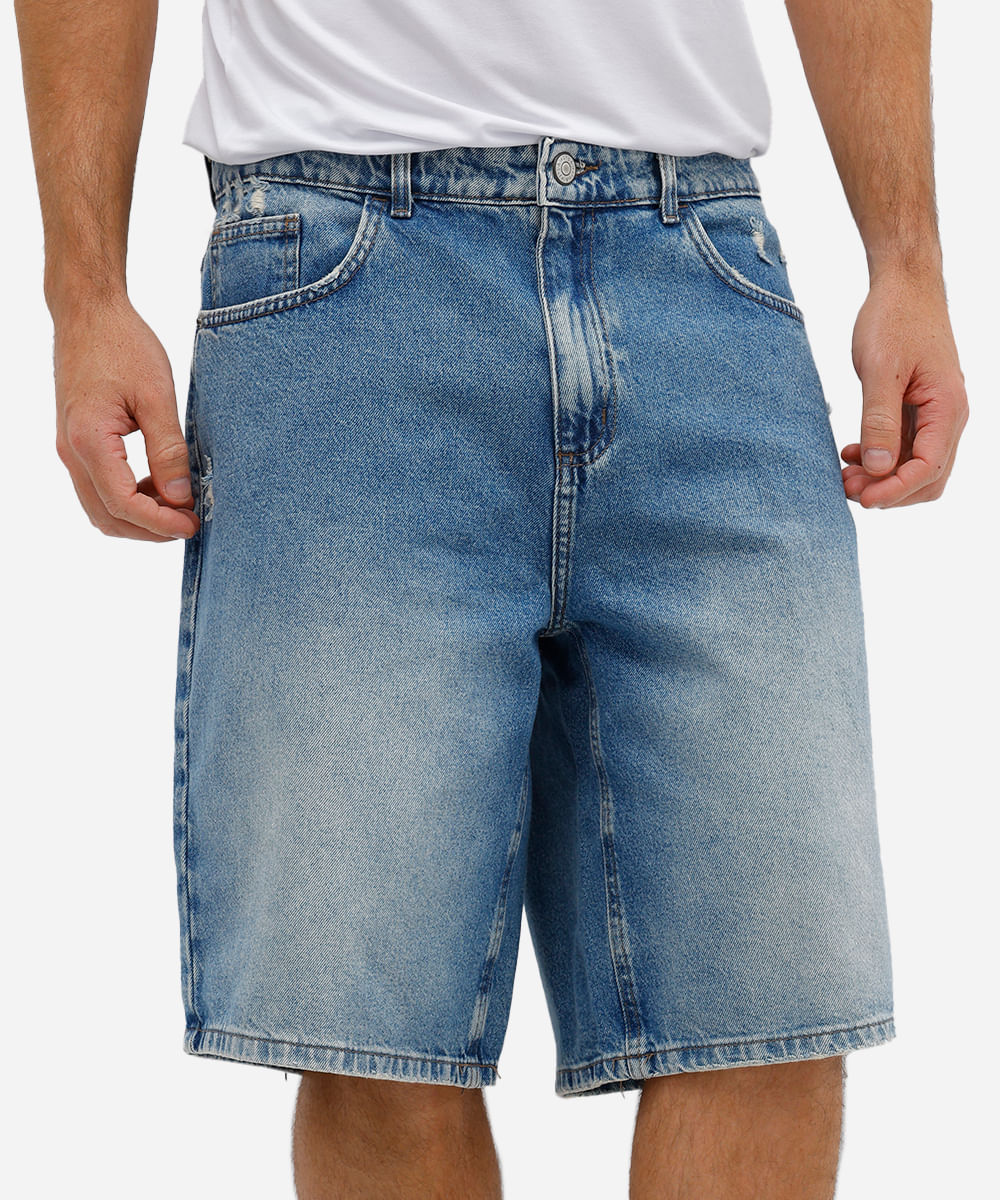 bermuda baggy masculina jeans destroyed azul