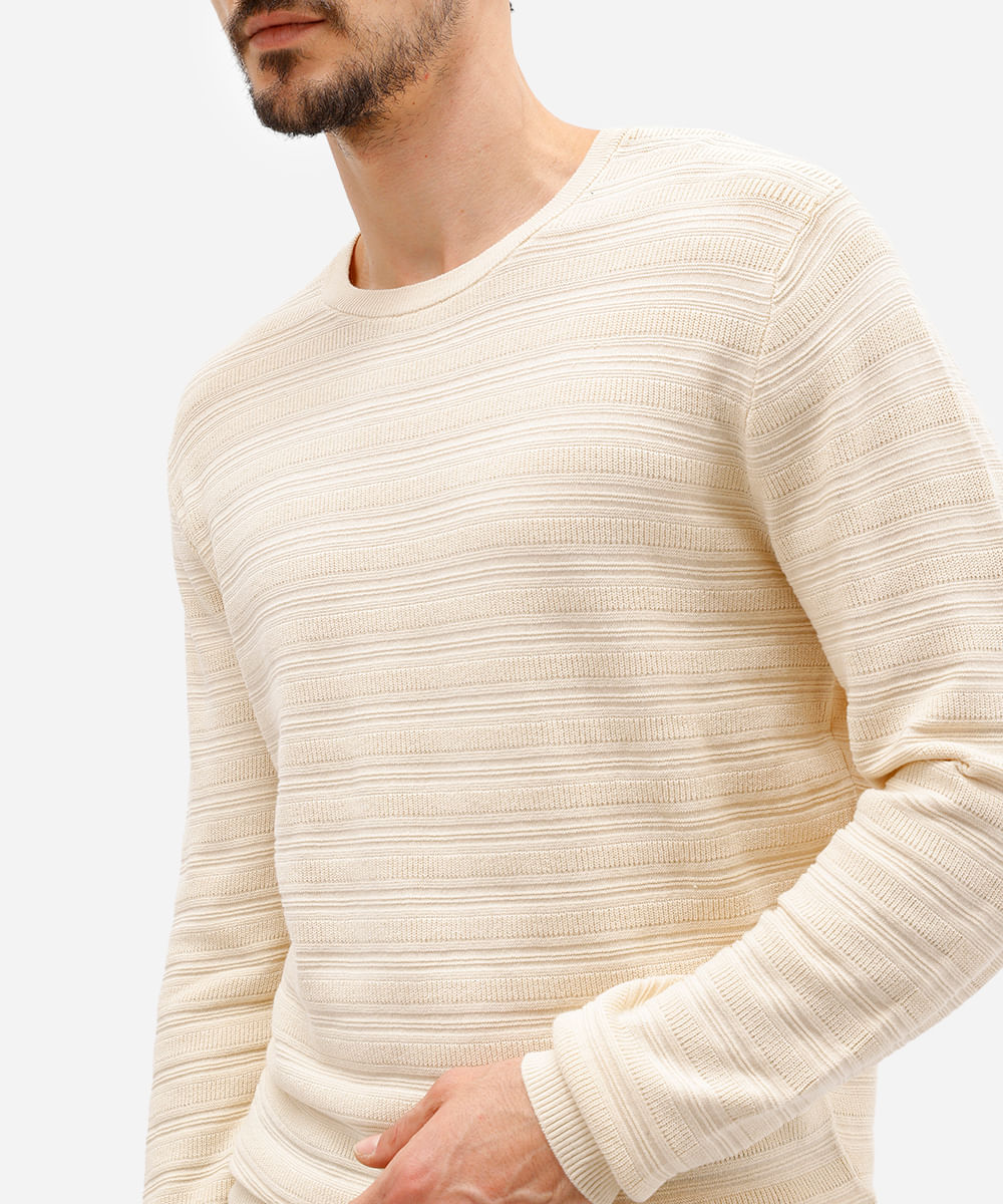 suéter masculino de tricot texturizado off white