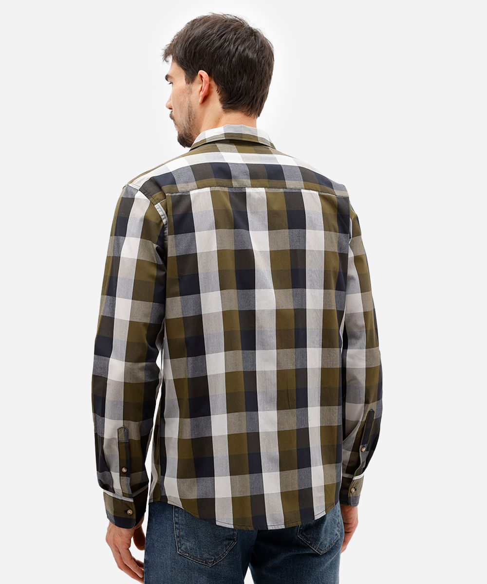 camisa comfort masculina de algodão xadrez verde