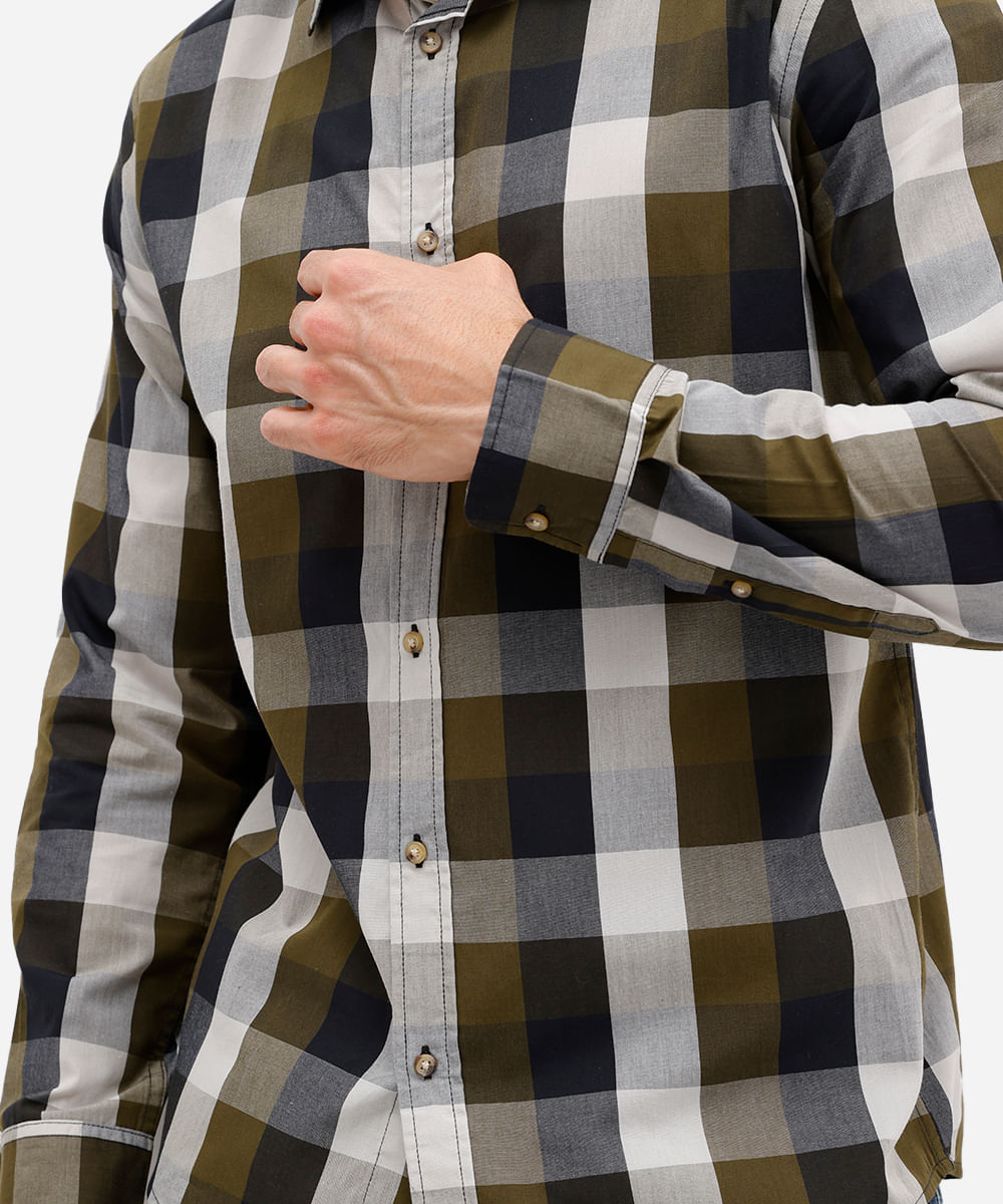 camisa comfort masculina de algodão xadrez verde
