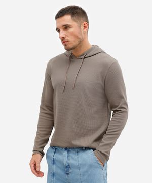 camiseta básica masculina com capuz texturizada verde