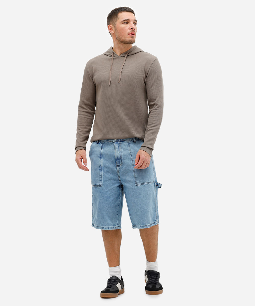 camiseta básica masculina com capuz texturizada verde