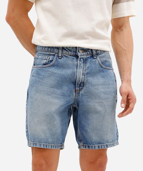 bermuda slim masculina jeans azul