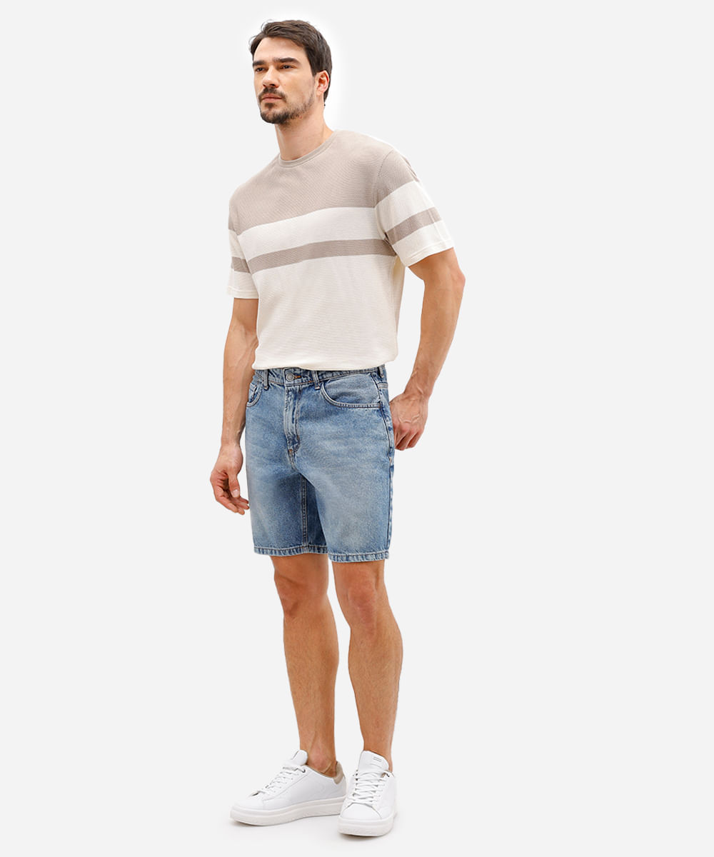 bermuda slim masculina jeans azul