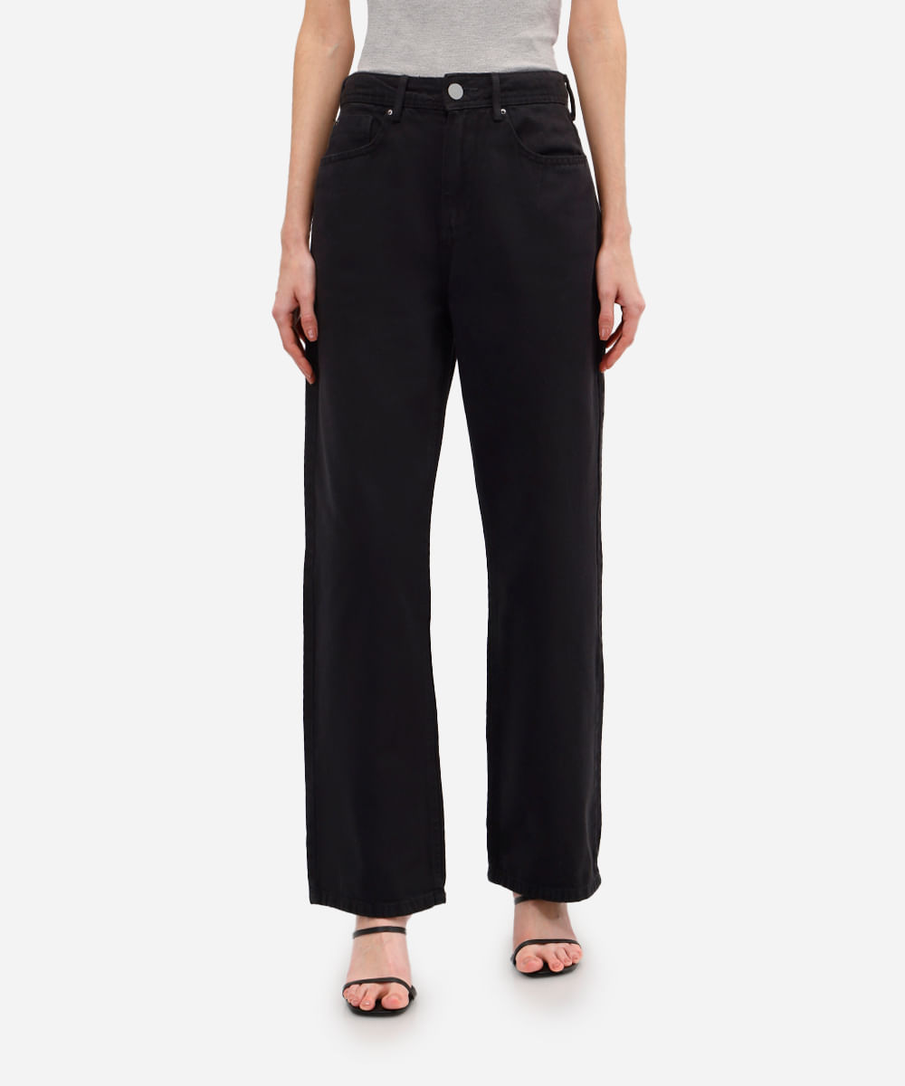 calça wide leg slim feminina de sarja cintura alta preta