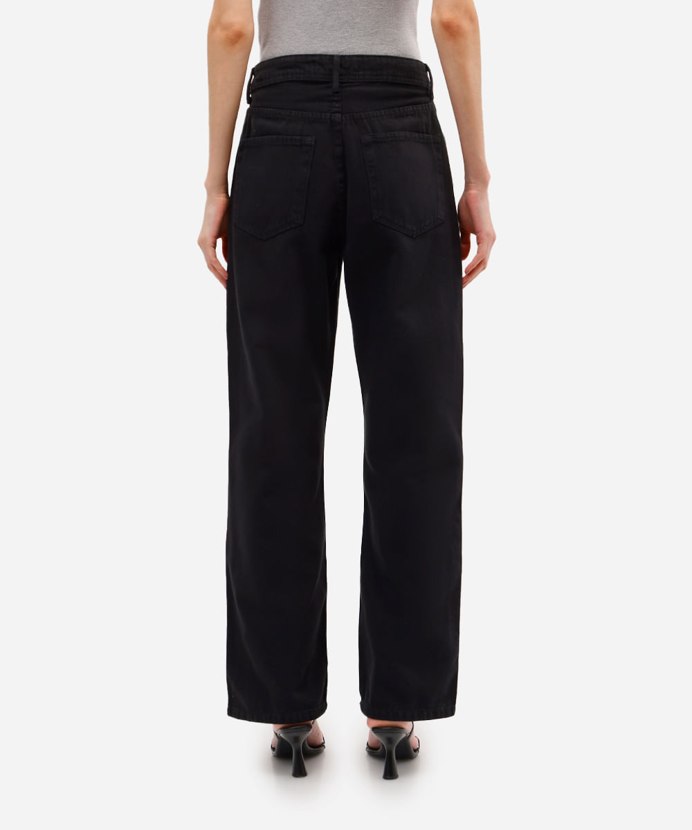calça wide leg slim feminina de sarja cintura alta preta