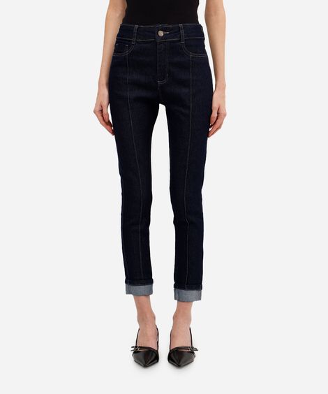 calça skinny feminina jeans barra dobrada sawary azul