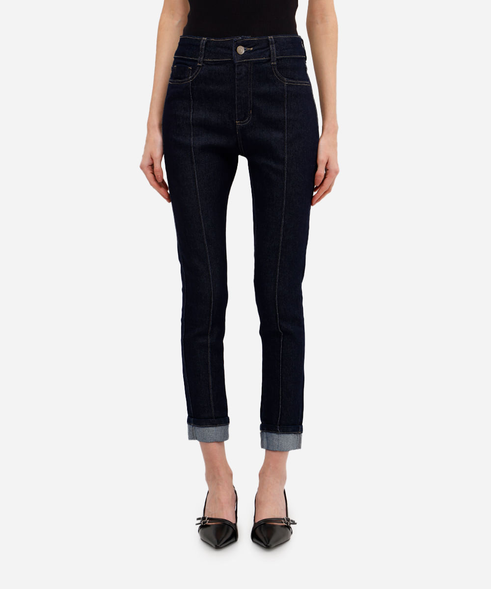 calça skinny feminina jeans barra dobrada sawary azul