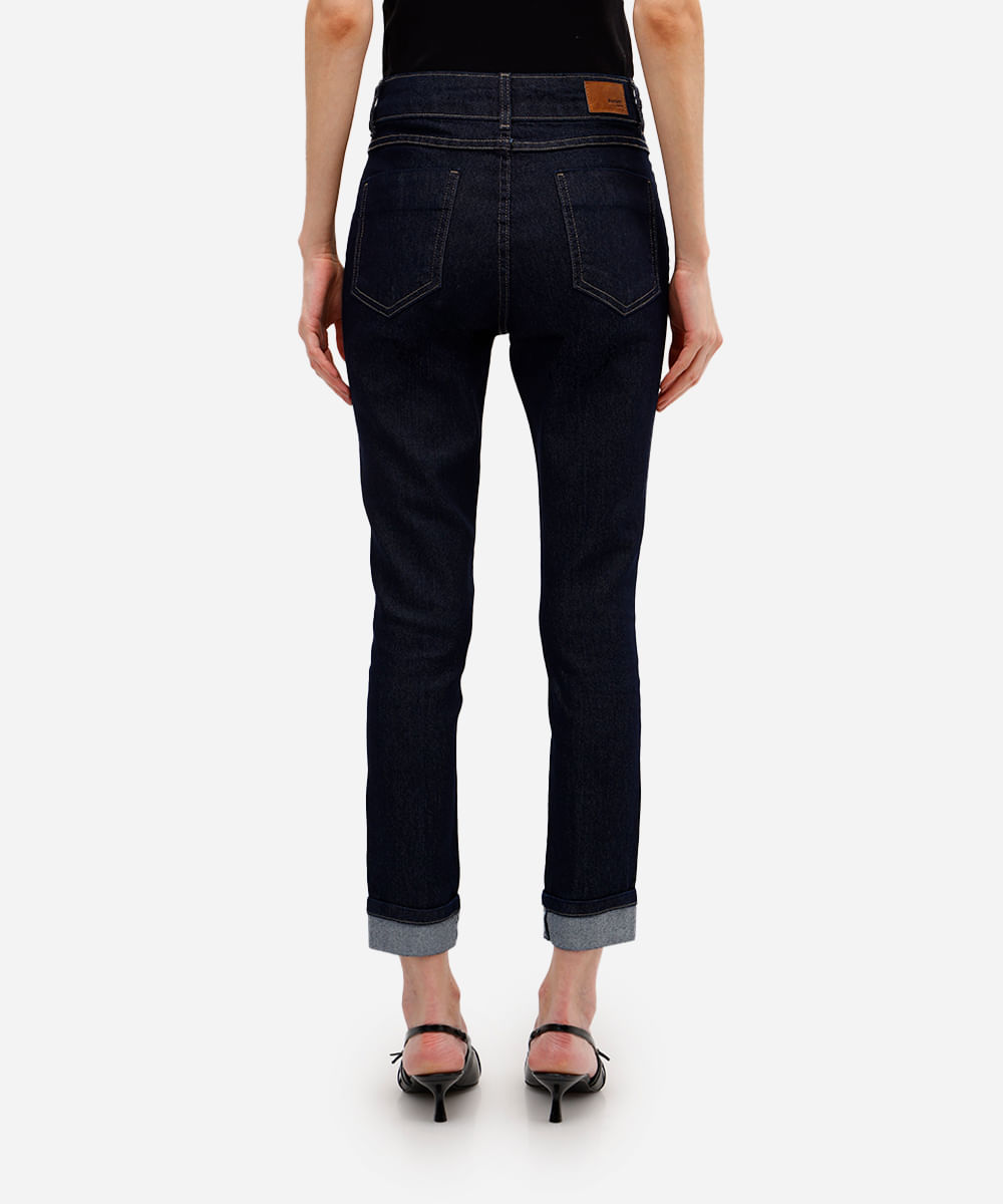 calça skinny feminina jeans barra dobrada sawary azul