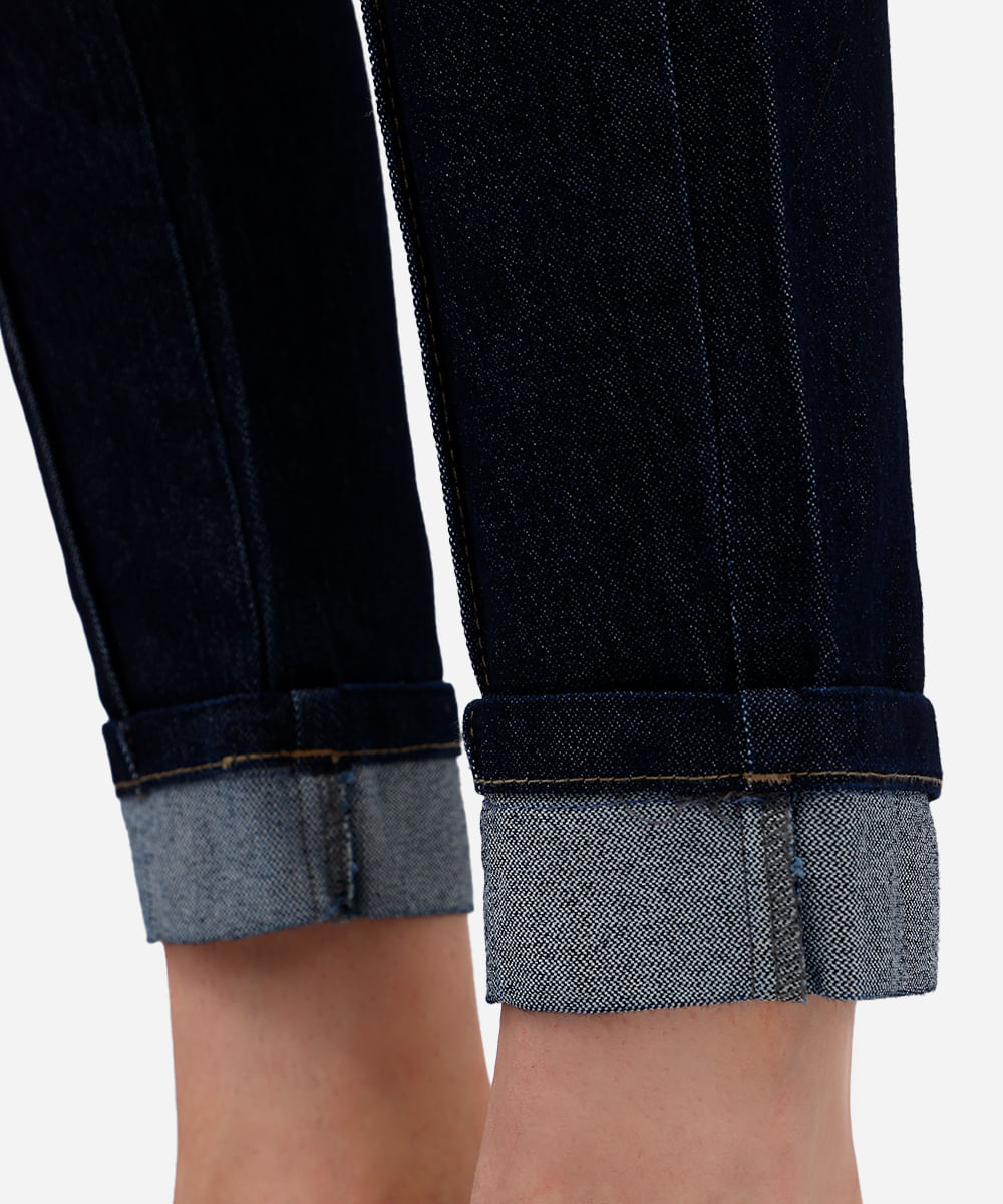 calça skinny feminina jeans barra dobrada sawary azul