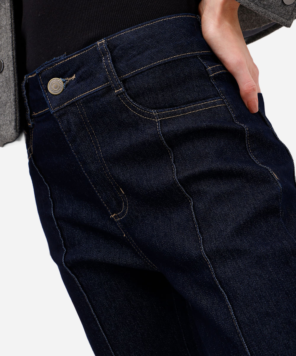 calça skinny feminina jeans barra dobrada sawary azul