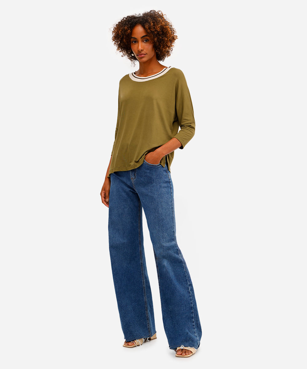 blusa feminina de viscose decote redondo verde