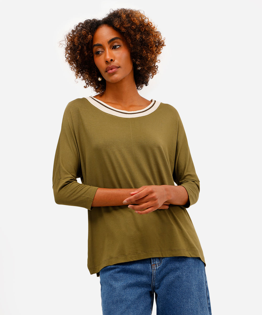 blusa feminina de viscose decote redondo verde