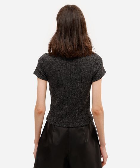blusa baby look feminina básica texturizada cinza