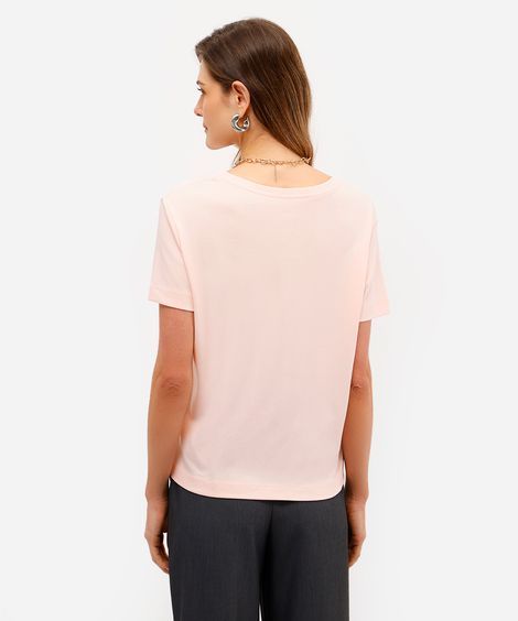 camiseta feminina de algodão peruano básica decote v rosa