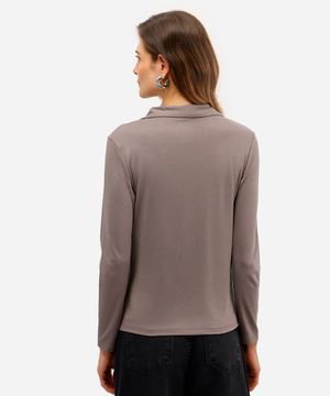 polo básica feminina de algodão peruano decote v cinza