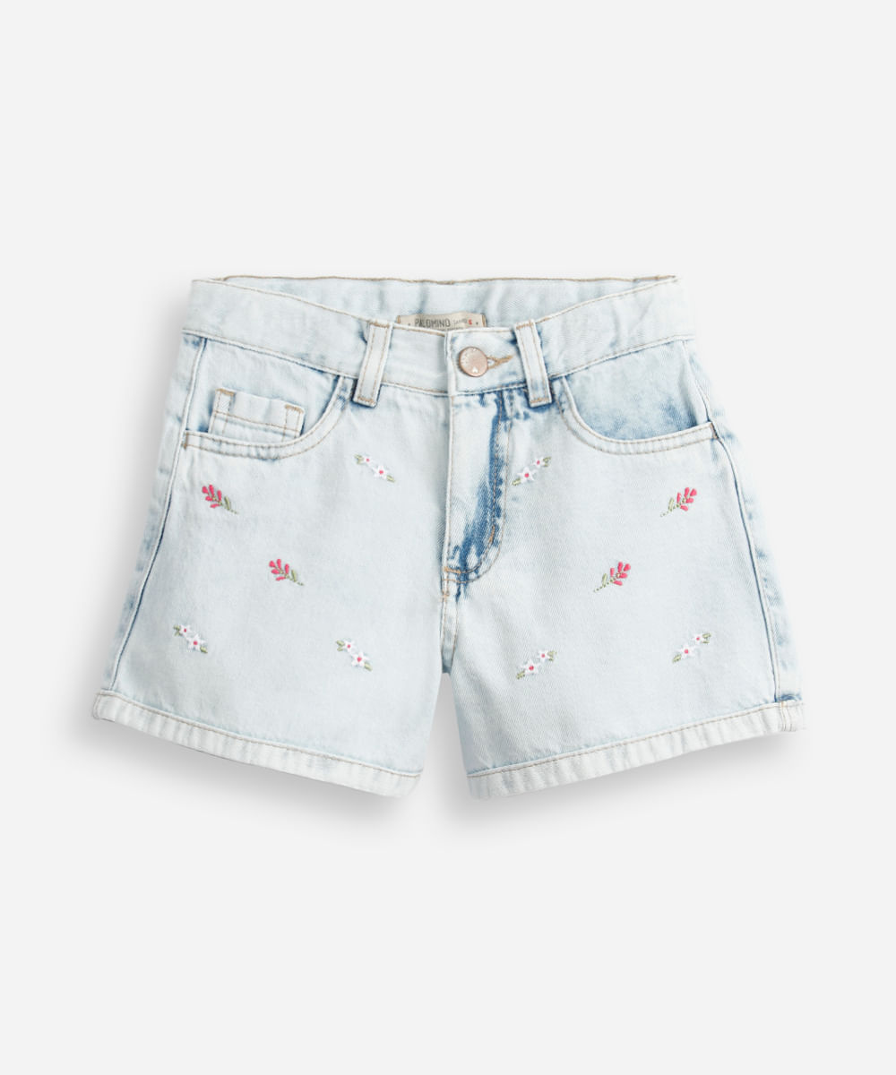 short mom infantil jeans floral azul