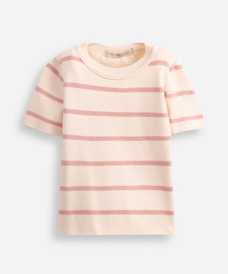 cropped de tricot infantil listrado - rosa velho