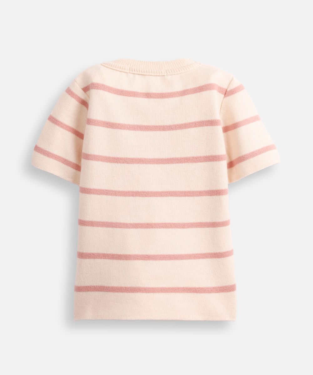 cropped de tricot infantil listrado - rosa velho