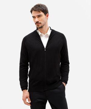 suéter masculino de tricot com zíper preto