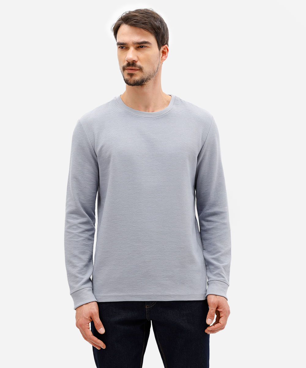 camiseta masculina manga longa texturizada azul