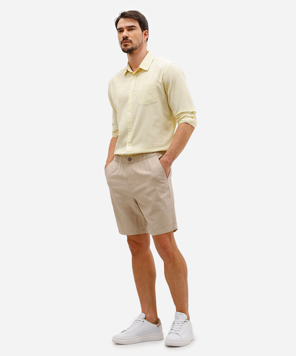 camisa comfort masculina com linho amarela