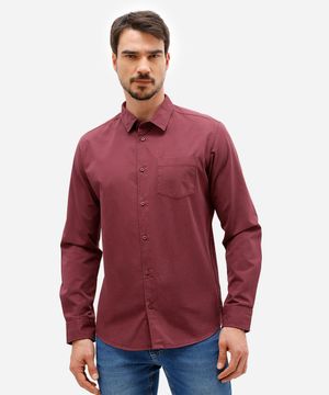 camisa comfort masculina de algodão lavada vinho