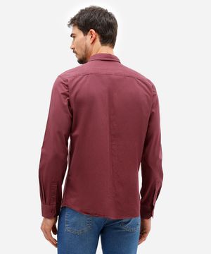 camisa comfort masculina de algodão lavada vinho