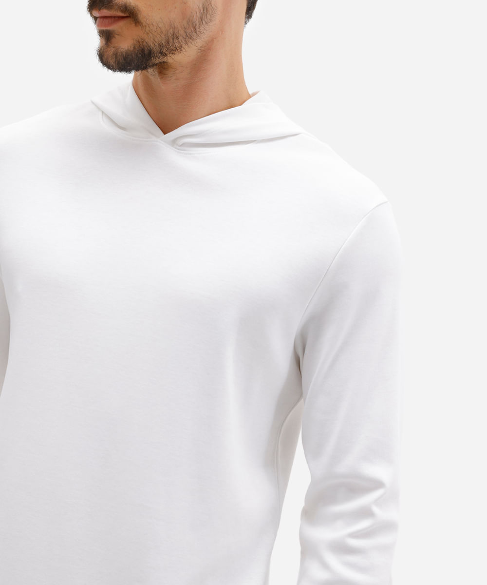 camiseta masculina de algodão peruano básica com capuz branca
