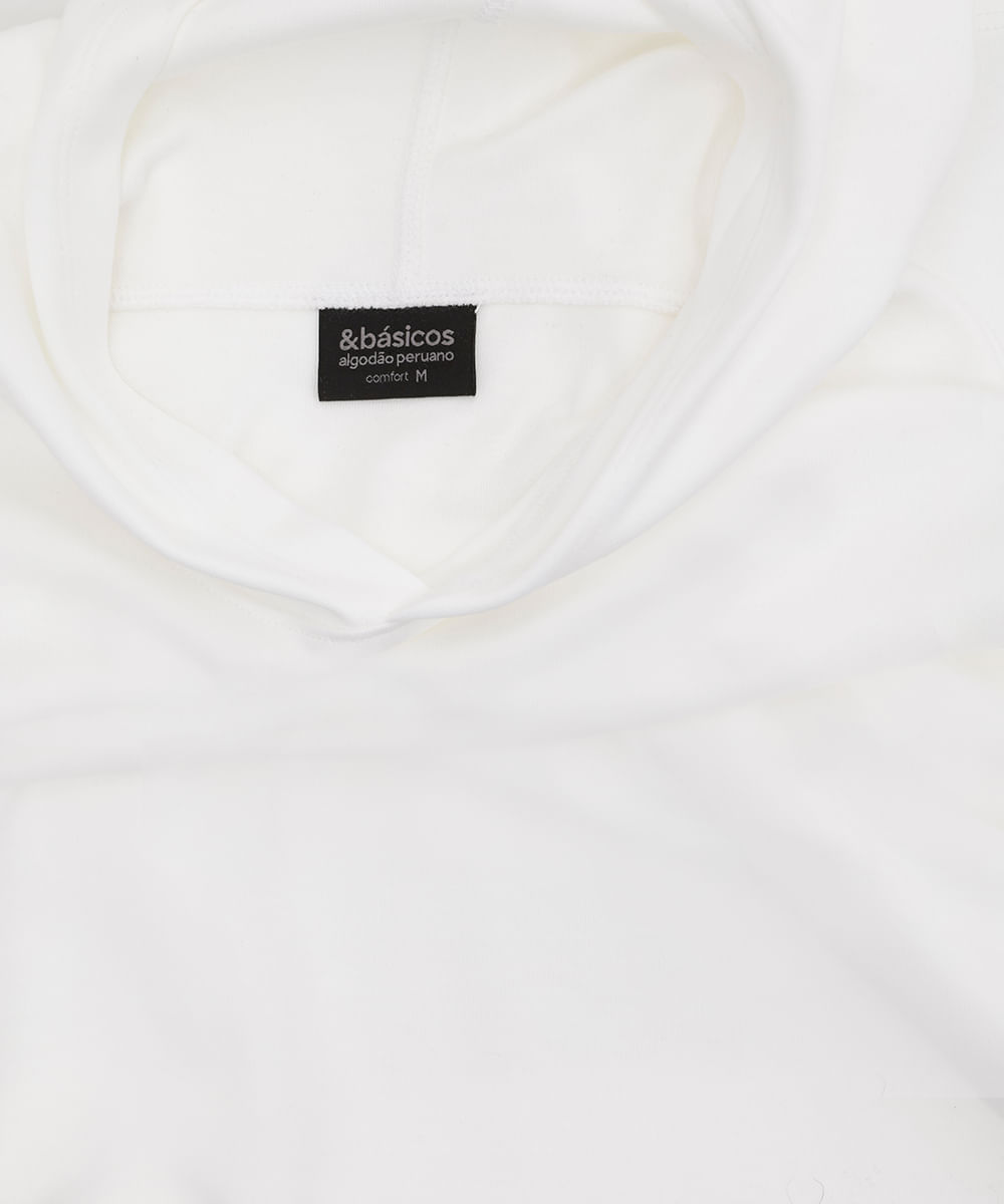 camiseta masculina de algodão peruano básica com capuz branca